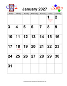 2027 Large-Number Holiday Graphics Calendar with Holidays